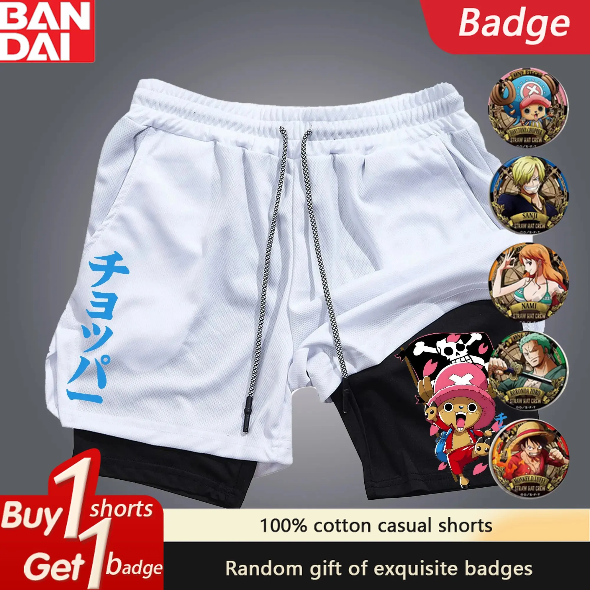 

One Piece Licensed Y2K 2025 Shorts - Double Layer Unisex Street Fashion with Sweat Absorbing Technology & Trendy Look
