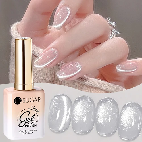 Imagen 2 del producto UR SUGAR-Gel magnético de gato blanco plateado, esmalte de uñas con imán reflectante brillante, esmaltes semipermanentes, Gel de gelatina para remojar