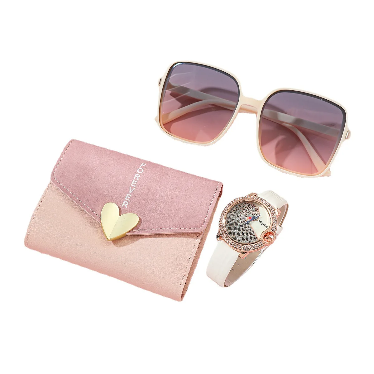 3Pcs/Set Fashion Womens Watches Set with Box Luxury Quartz Watch for Women Glasses Wallet Wristwatch Set Gifts Box Female Clock