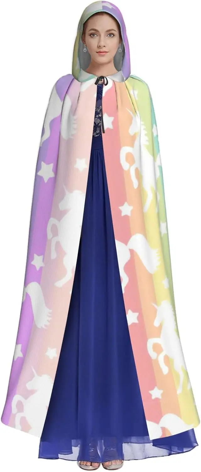Unisex Robes Capes Adult Unicorns On Colorful Stripes Print Hooded Cloak For Cosplay Halloween Carnival Costumes