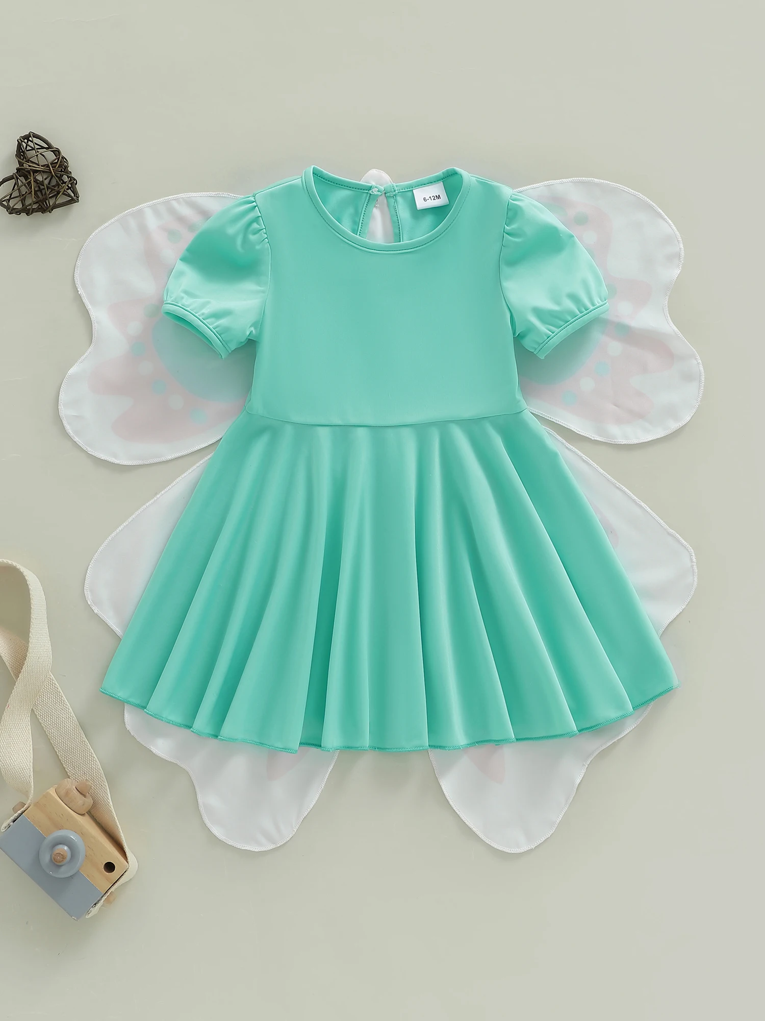 

Toddler Little Girl Dress with Butterfly Wings Back Solid Color Short Sleeve A-line Princess Dress Cute Clothes