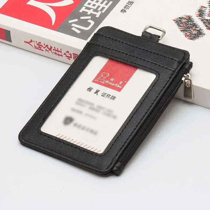 PU Leather Multi-card Slots, funcionários, funcionário de escritório, titular do cartão de estudante, Badge Access Control, Business Lanyard, Zipper Work Permit