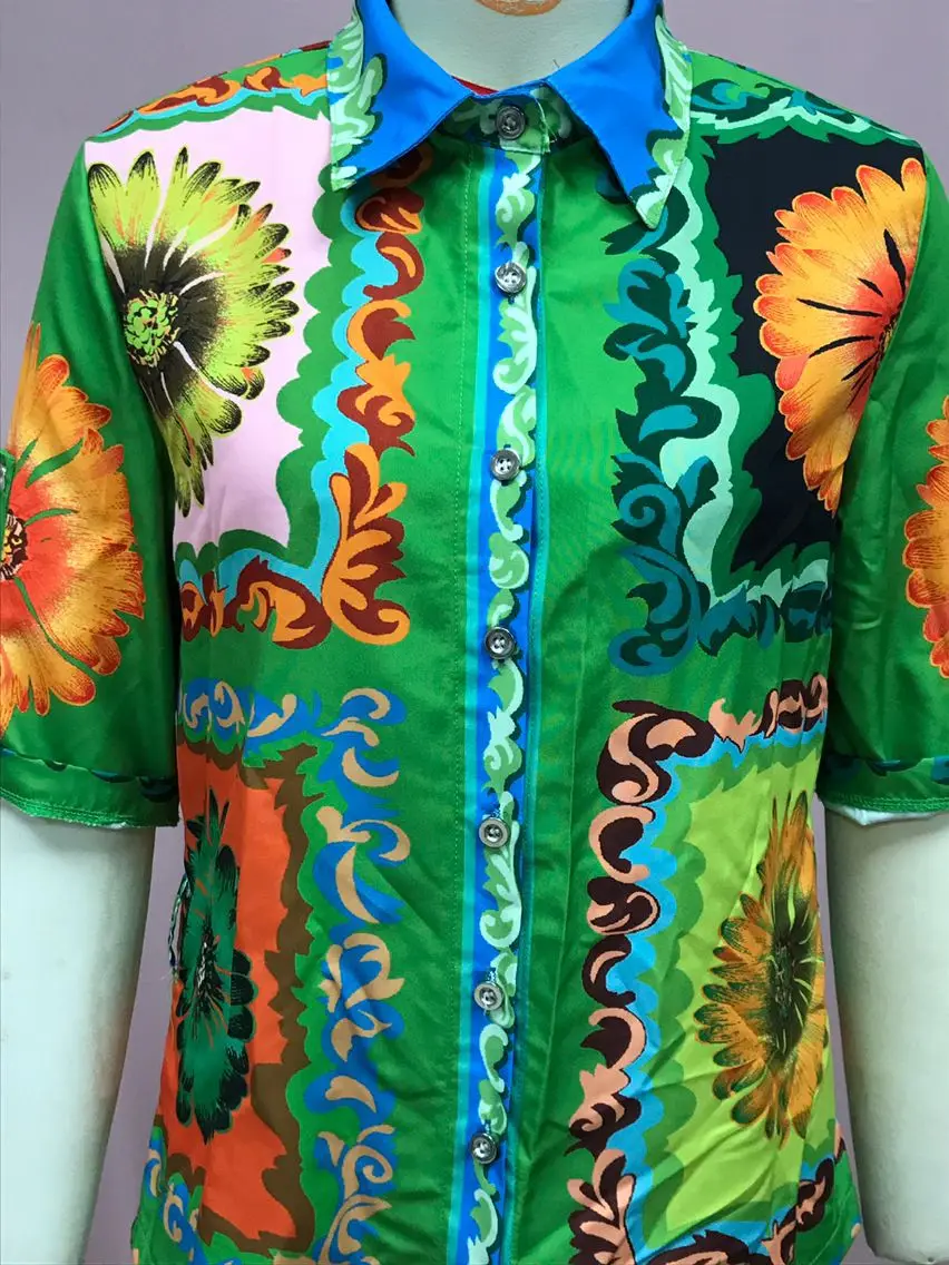 European and American fashion personalized printed short sleeved vacation casual loose two-piece set