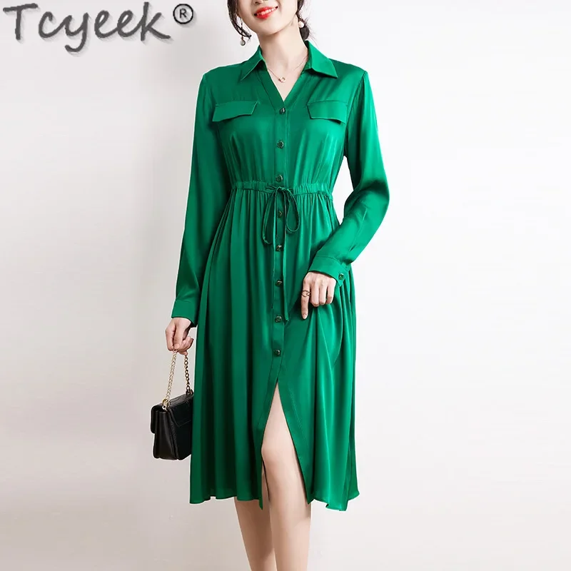 Tcyeek 19MM 91.2% Mulberry Silk Dress Fashion Long Dress Elegant Women's Dresses Summer Clothes Women 2024 Vestidos De Mujer