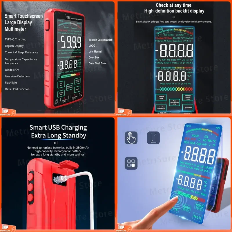 Digital Capacitance Meter Tester LCR Multimeter with Auto Range Backlit LCD Screen for Capacitor Testing Resistance Voltage