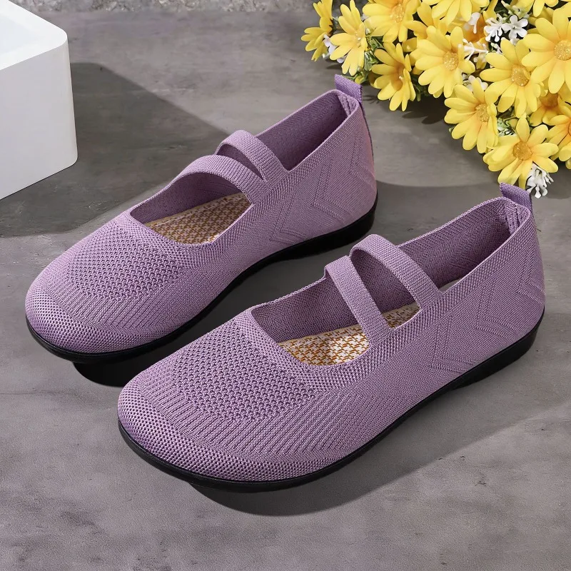 Women Shallow Mouth Air Mesh Single Shoe Lightweight Comfortable Casual Middle Aged and Elderly Mother's Shoes Female Flat Heels