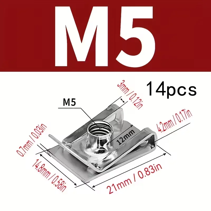 14-Piece Set M5 Steel U-Shaped Clips Wear-Proof Anti-Aging Long Life for motorcycle body fastening stable load-bearing