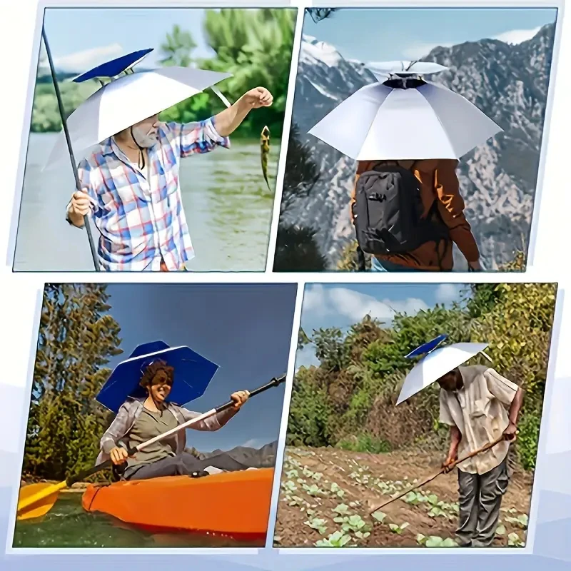 قبعة مظلة المطر قابلة للطي، مقاومة للماء، أغطية رأس لصيد السمك، قبعات رأس الشاطئ، طبقة مزدوجة للحماية من الأشعة فوق البنفسجية، واقي من الشمس