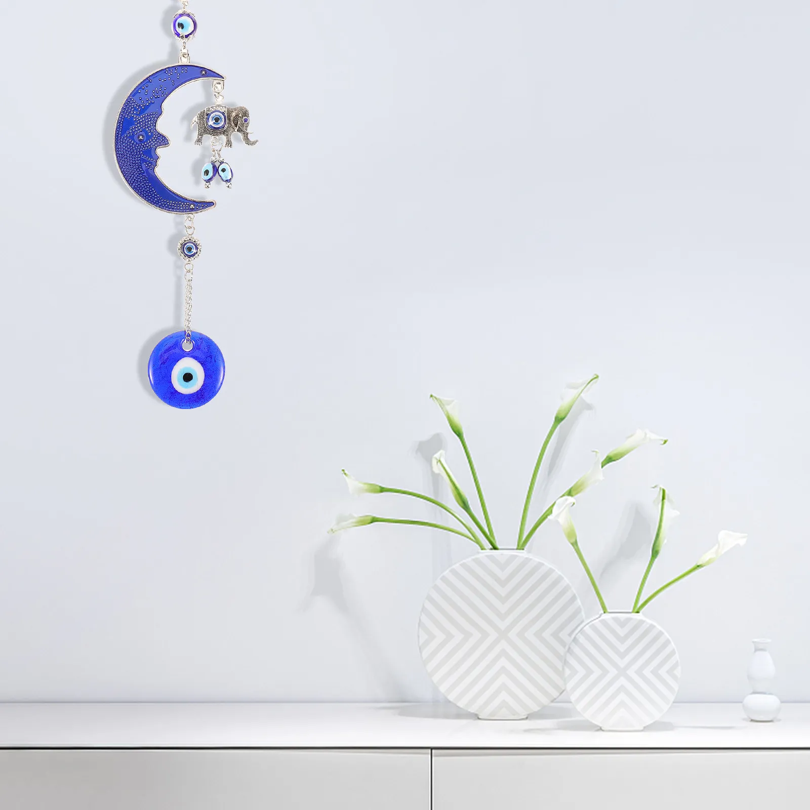 Evil Eye Hanging Wall Decor Elephant Decoration Ornament Decorations for Bedroom Blue