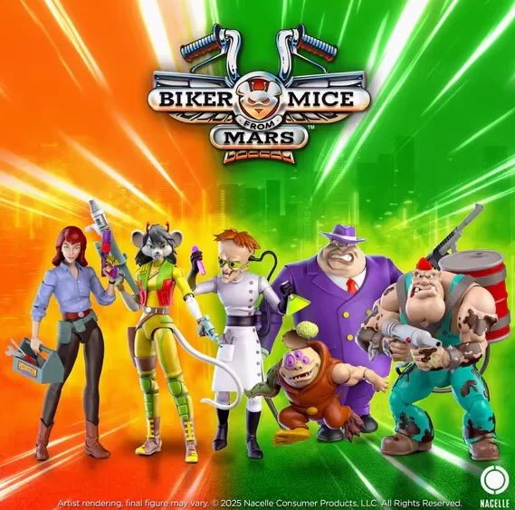 

Pre-order NACELLE Biker Mice from Mars Wave 2, Carbine, Charley, Limburger, Dr.Karbunkle, Greasepit Articulated Action Figure