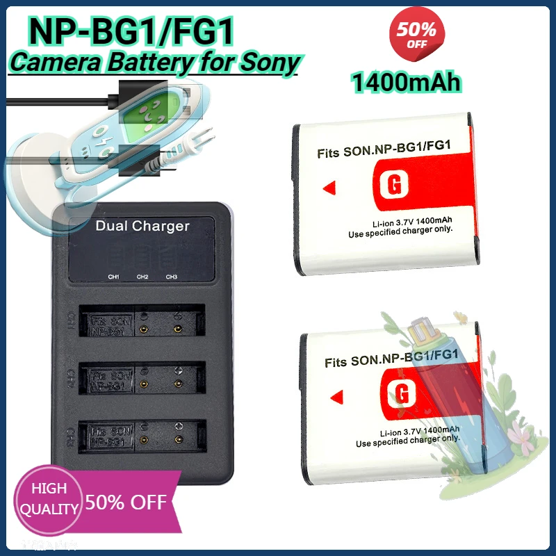 

1400mAh NP-BG1 NP-FG1 NPBG1 Rechargeable Li-ion Digital Camera Battery for Sony DSC H3 H5 H7 W70 W80 WX1 DSC-H50 H10 H20 W210