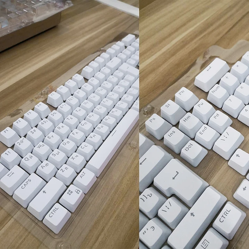 Russian Keycaps, ABS Backlit Keycaps Transparent Key Cover Cherry MX Compatible for Mechanical Keyboards, Full 104 Set