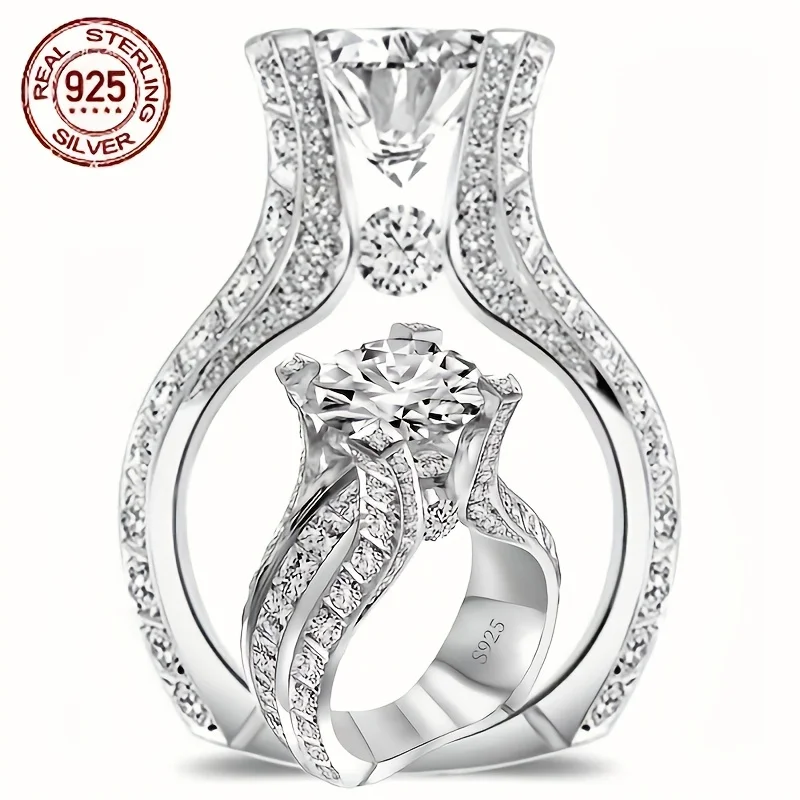 

Креативные кольца из стерлингового серебра 925 пробы для женщин, инкрустация цирконом, элегантное роскошное кольцо с платиновым покрытием, свадебные украшения