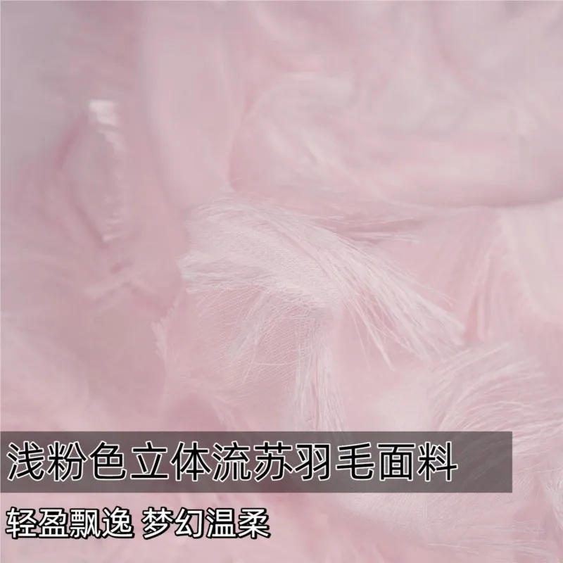 Light pink three-dimensional tassel semi-transparent fabric shirt dress designer