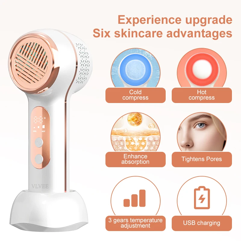 VLVEE Ice and heat Facial Beauty Device With Red and Blue Lights Ice hammer Smooth Fine pores Calm the Skin Care Tool