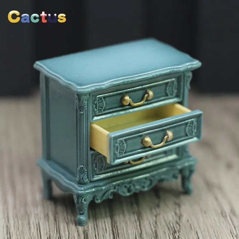 1/12 Dollhouse Miniature Chest Of Drawers Bedroom Bedside Table Storage Drawer Cabinet Model DIY Doll House Living Scene Decor