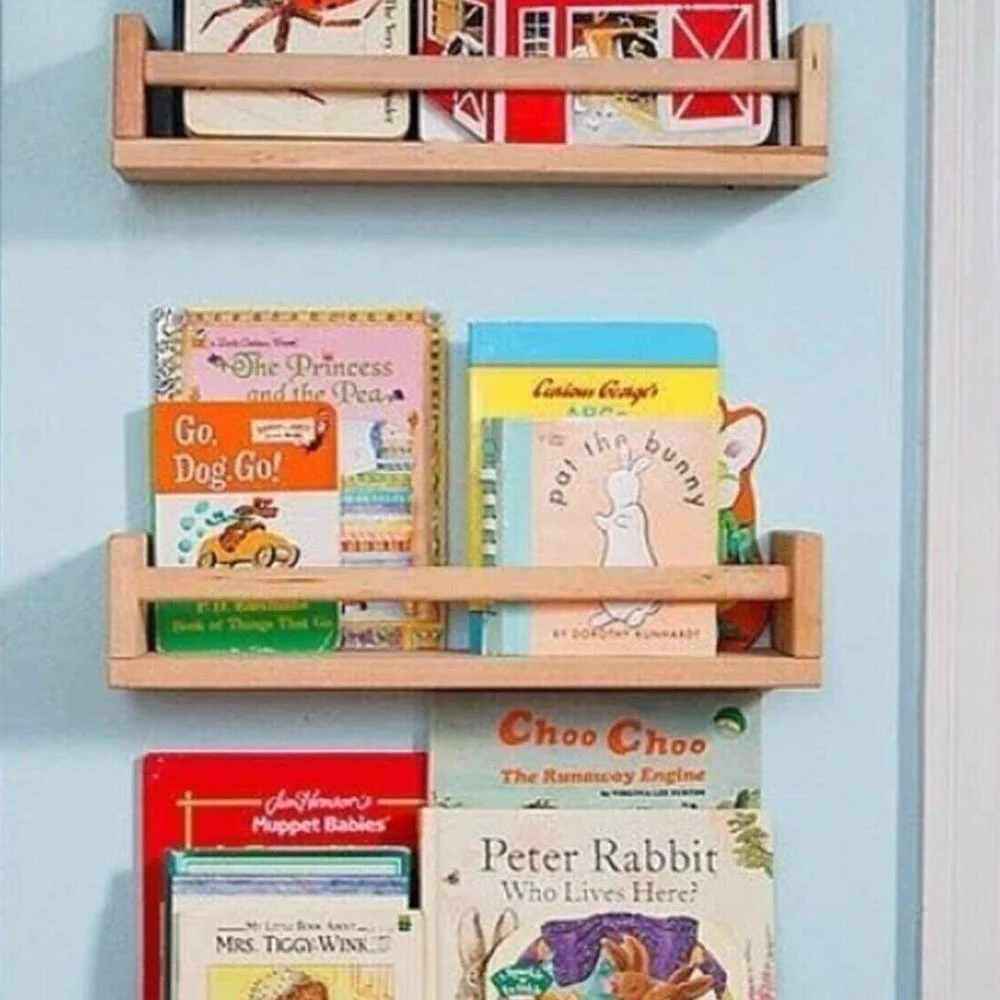 3 Pcs Bookcase Child Baby Room Wall Rack Wooden Organizer, Home Decoration Storage Wall-Mounted, Kids Room Decor Shelf