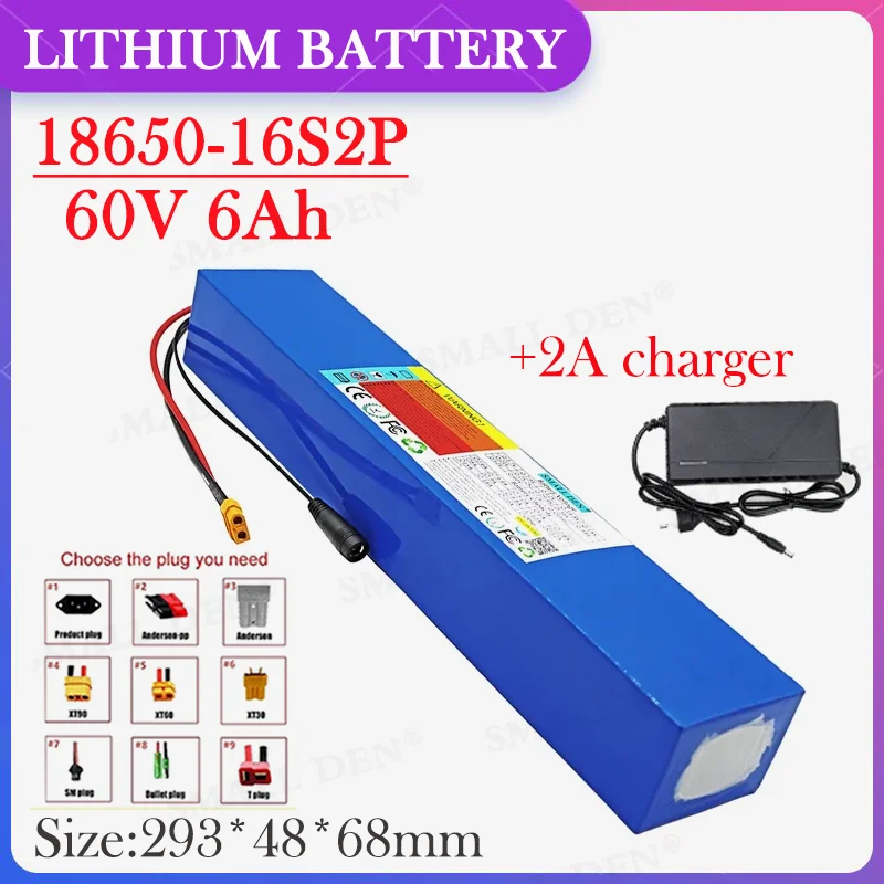 

60v 6ah lithium battery pack 16S2P is suitable for electric scooter refitting 60V high-capacity mountain bike battery+2A charge