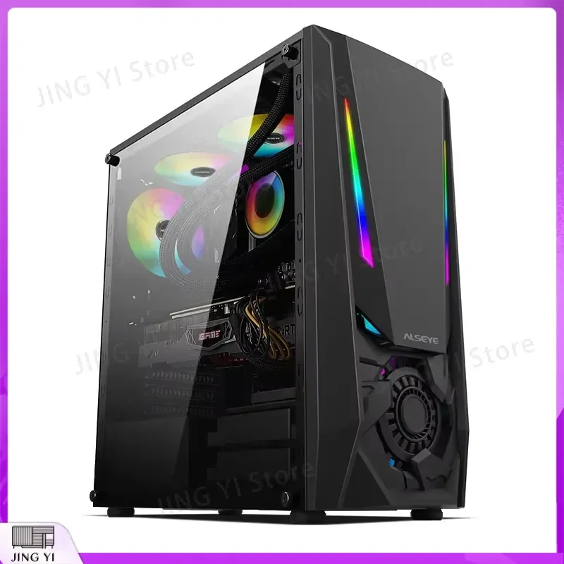 ATX Gaming PC Case Mid Tower Computer Chassis with Tempered Glass Side Panel USB 3.0 High Airflow Desktop CPU Housing Box