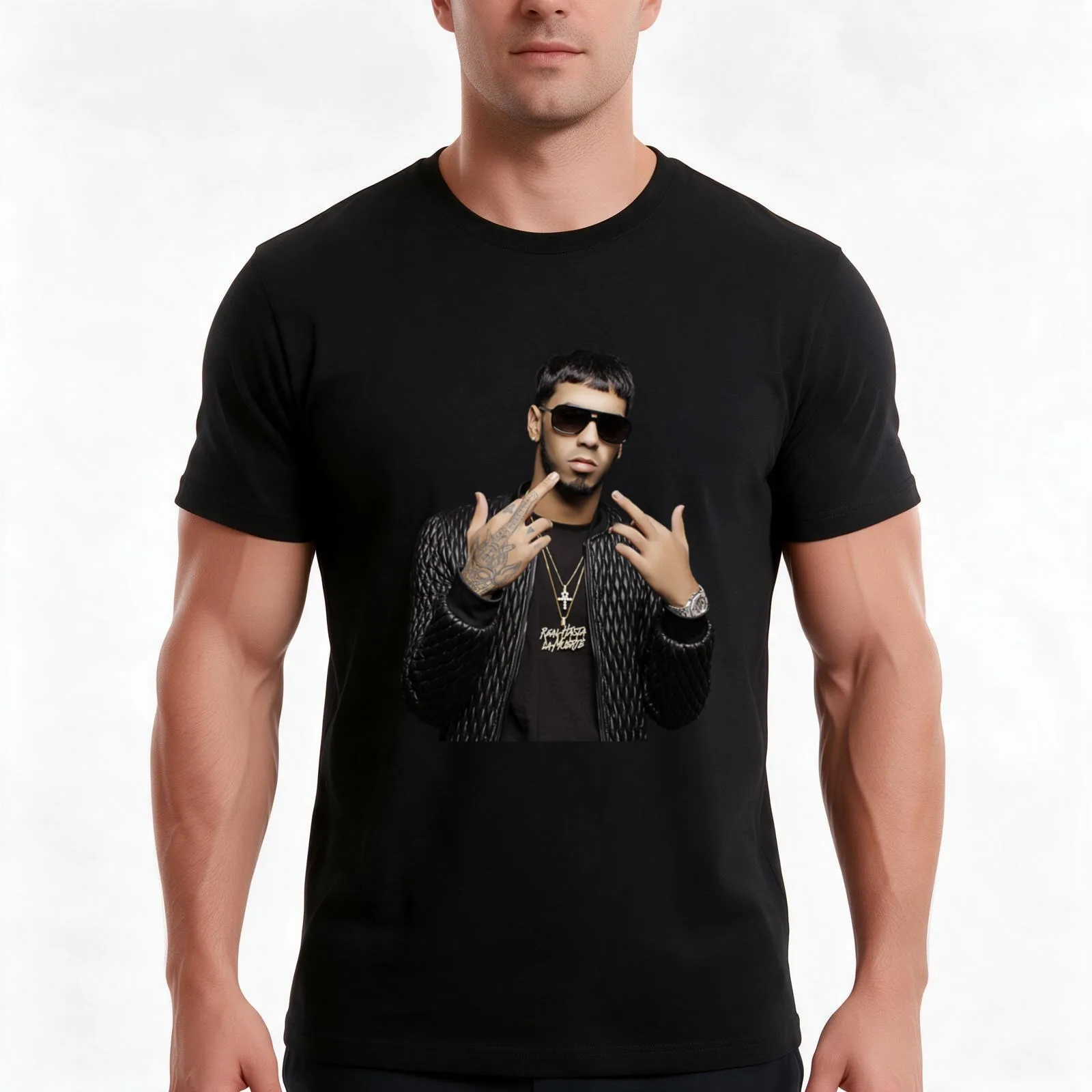 Anuel AA T-Shirt, Summer Casual Cotton Tee, Oversized Streetwear Tops, Vintage Graphic Print, Loose Fit Short Sleeve
