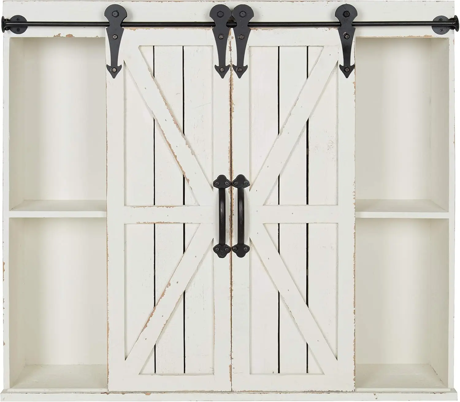 Cates Decorative Wall Storage Cabinet with Two Sliding Barn Doors, Rustic White