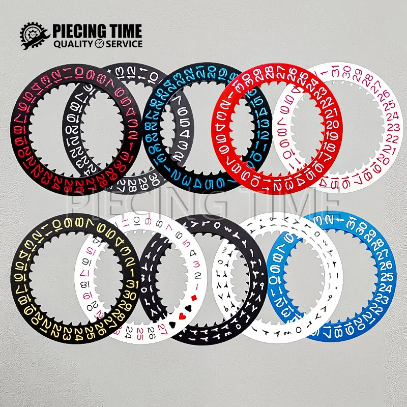 Watch Accessories NH35 NH36 Date Dial Fits NH35 NH34 4R Japan Movement Green Glowing White Numbers On Red and Blue Background