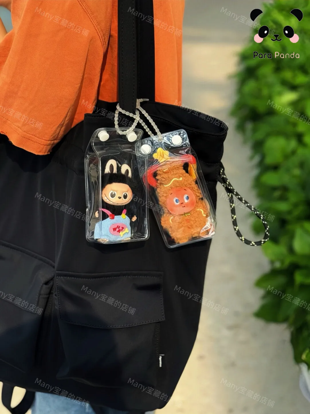 Mini Milk Box Doll Bag Transparent for 10cm labubu Plush Toy Carrier PVC Protector Case Mystery Box Storage with Silicone Strap