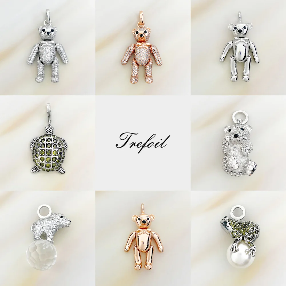 Pendants Teddy Bear Movable Legs Frog Pearl  Polar Turtle Fine 925 Sterling Silver Jewelry Cute Gift For Women Fit Necklace
