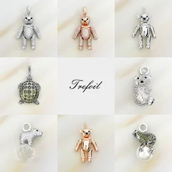 Pendants Teddy Bear Movable Legs Frog Pearl Polar Turtle Fine 925 Sterling Silver Jewelry Cute Gift For Women Fit Necklace