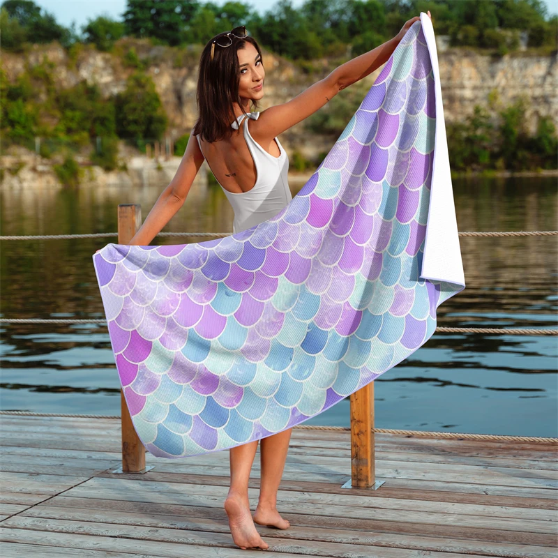 Gaslight Gatekeep Girlboss Mermaid Scales Pattern Waffle Beach Towel 150cm x 75cm