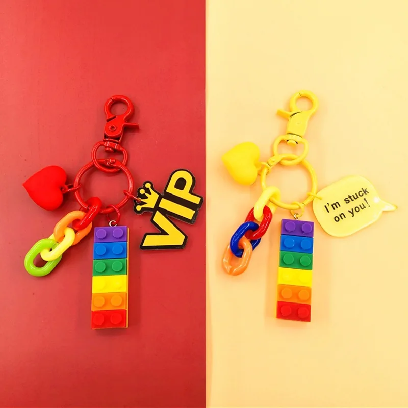 10pcs/se Rainbow Building Block Toy Brick Heart Resin Charms Pendant for Earring Keychain Decoration Fashion Jewelry Accessories