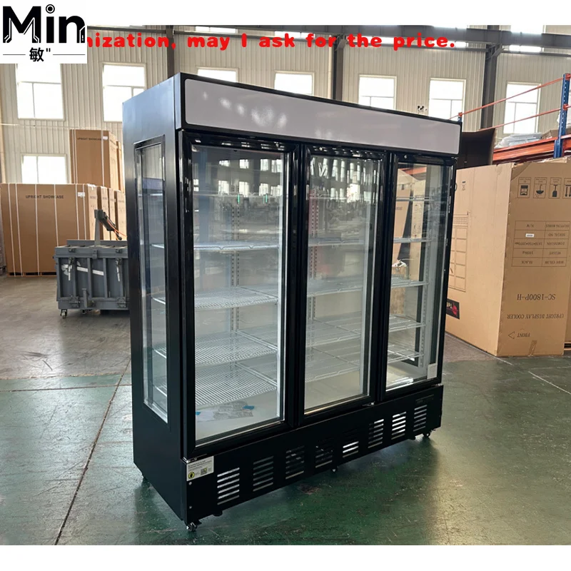 3 Door Commercial Vertical Beverage Display Cabinet Cold Drink Freezer with Wheels for Supermarket
