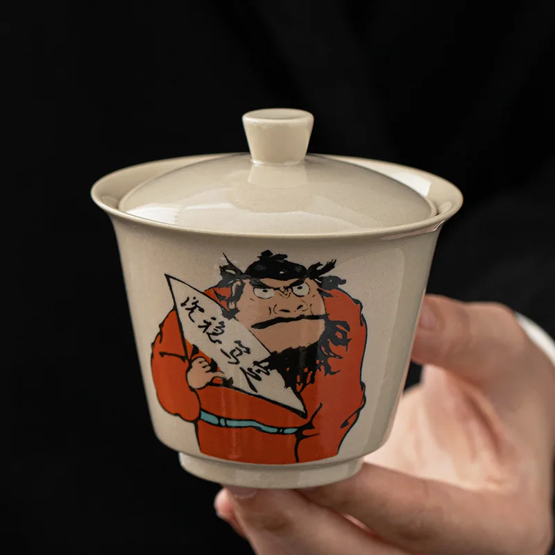 

130ml Chinese Immortal Ash Color Porcelain Gaiwan For Tea Calligraphy Tureen With Lid Teaware Kung Fu Tea Set Cup Bowls Chawan