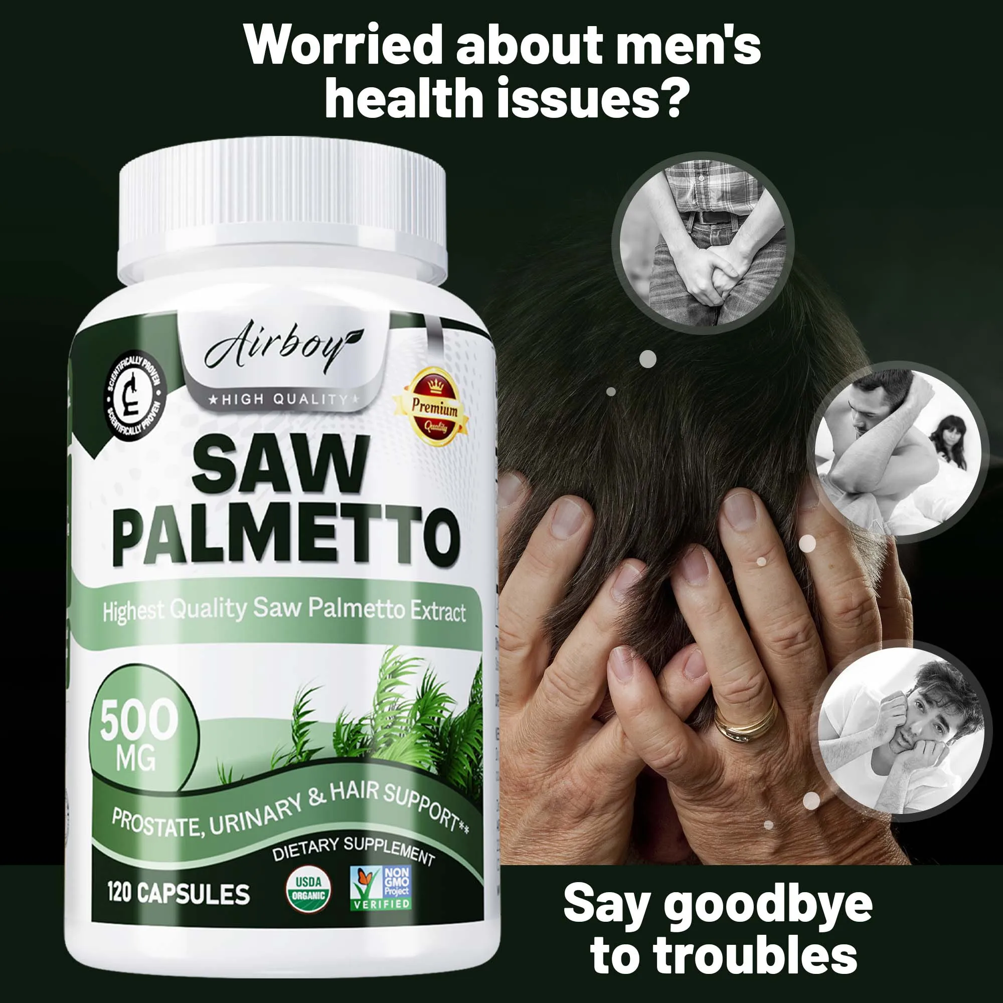 

Saw Palmetto Capsules - For Sleep Quality, Reduce Frequent Urination, Promote Urinary Tract & Prostate Health, Prevent Hair Loss