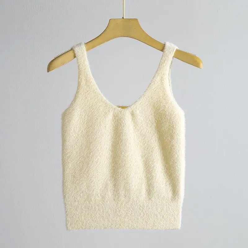 Women Imitation Mink Fur Knitting Vest Fuzzy Solid Sleeveless Soft Warmth Layering Vest Pullovers Autumn Winter Homewear Tops