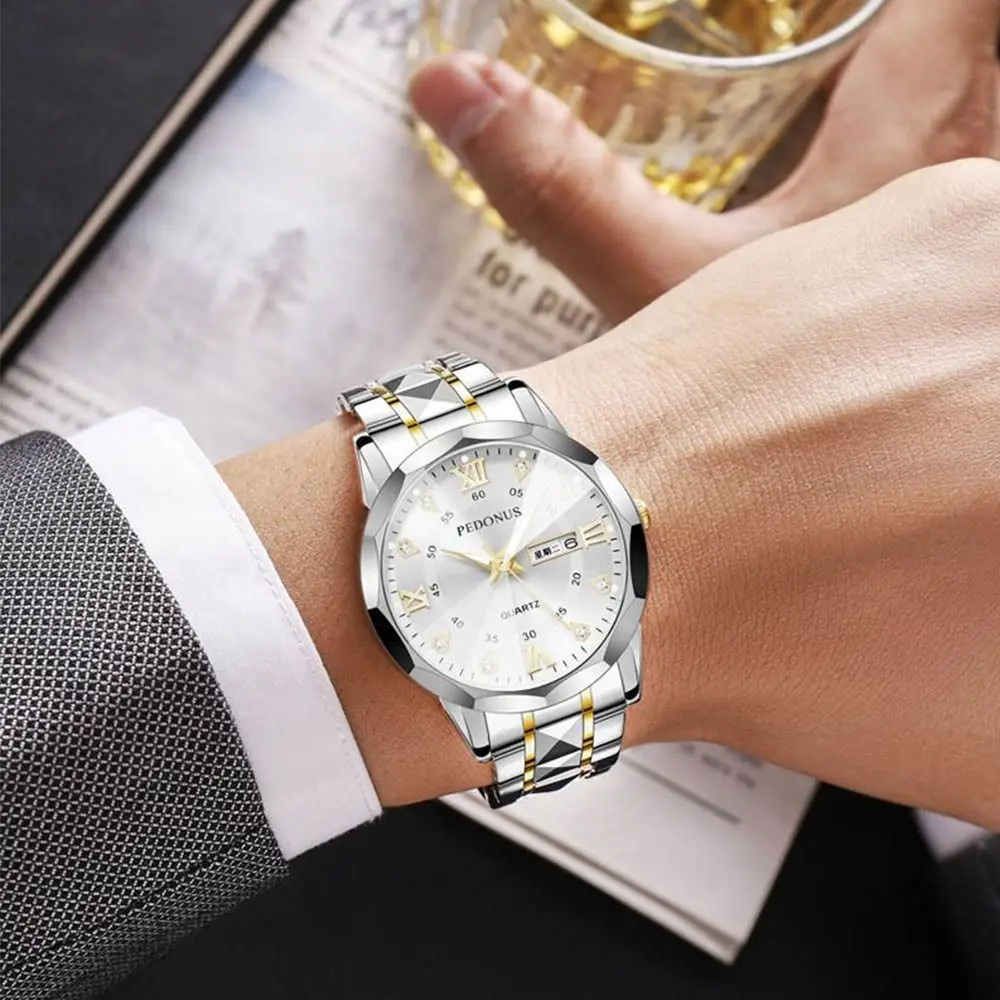 Gifts Steel Strap Steel Strap Double Calendar Waterproof Double Calendar Round Dial Round Dial Office