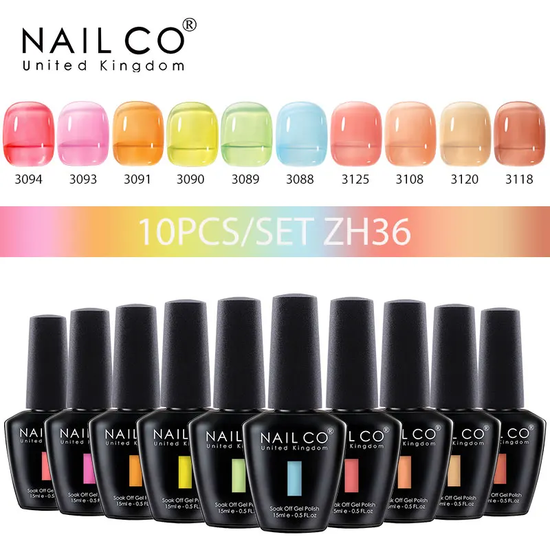 

NAILCO 10 шт. 15 мл желейный цветной гель-лак для ногтей, набор гибридных лаков для ногтей, маникюрный гель-лак Vernis, полуперманентный набор УФ-геля