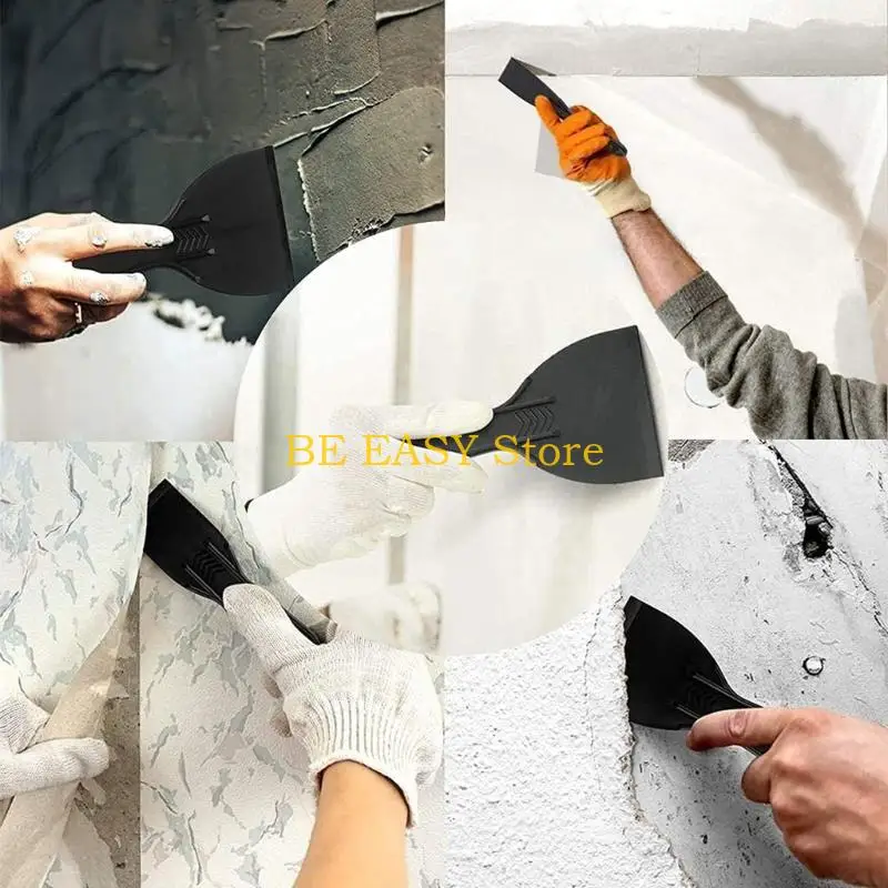 E28F Ergonomic Handle Spatula Set - 6 Plastic Spatula Scrapers for Wall Coverings, Hole Fixing, and Surface Finishing