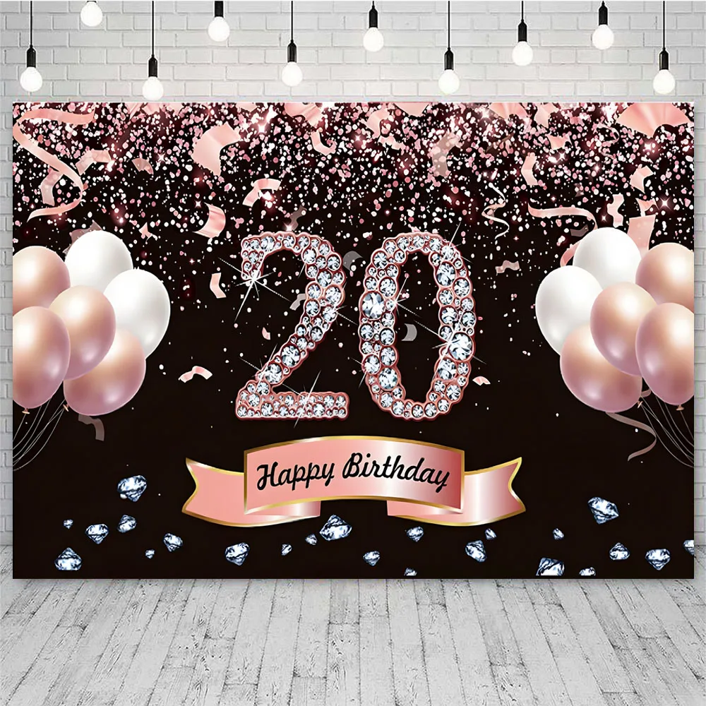 Happy 20th Birthday Backdrop Banner Red and Black 20 Years Old Decoration Photography Background Party Supplies Studio Props