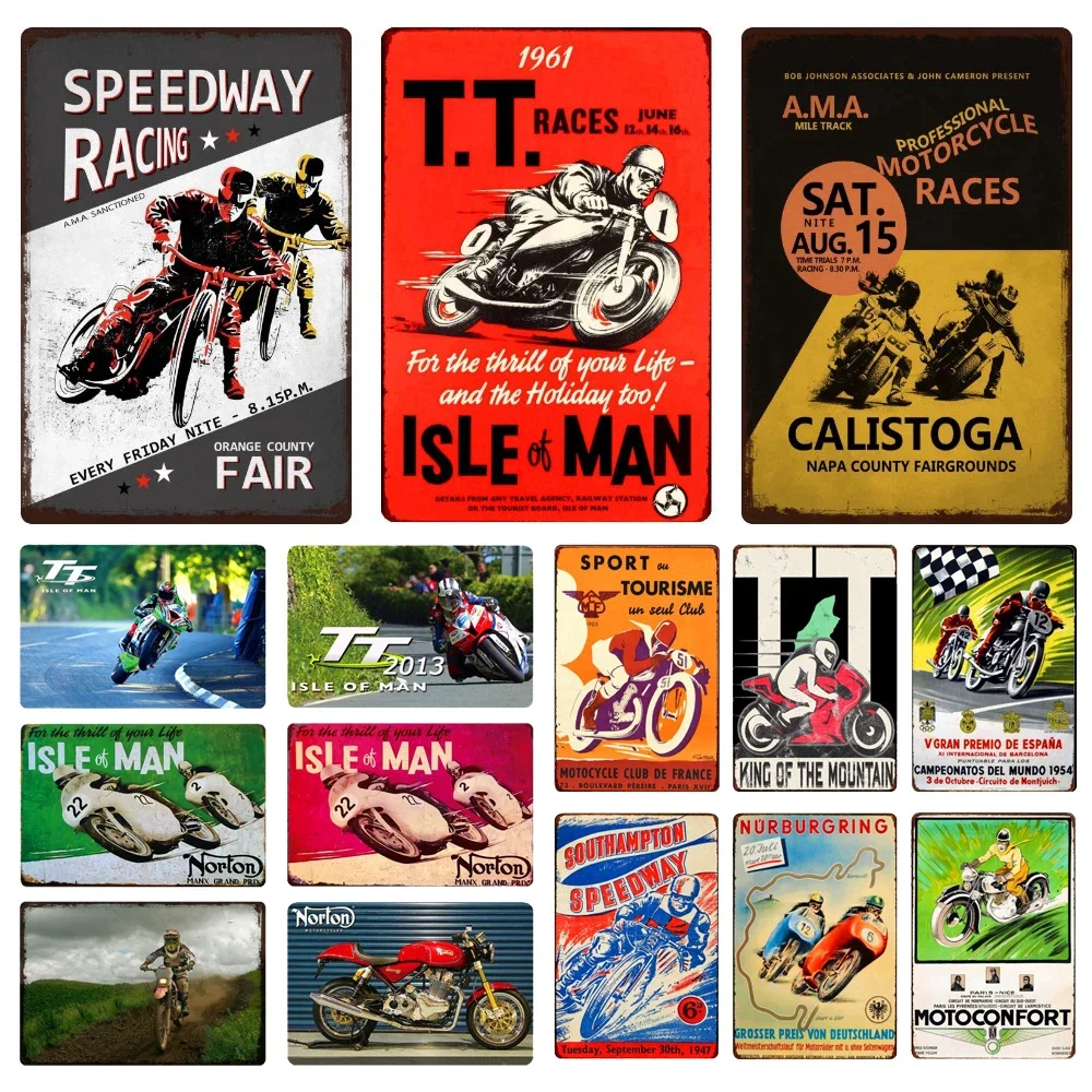 ريترو TT جزيرة مان، علامات معدنية، دراجات نارية، لوحة سباقات، لوحات رسم عتيقة، حانة، بار، جراج، متجر، ديكور منزلي، WY #1