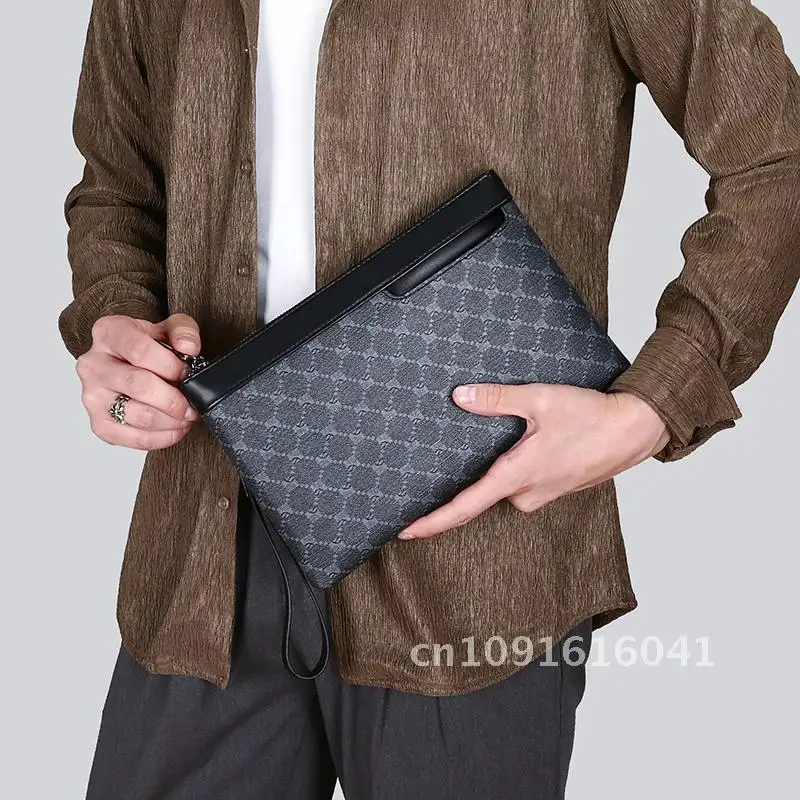 Men Clutch Bag Fashion Leather Long Purse Double Zipper mochila Brown Bag Business mochilas Handy Wallet Casual Black Male