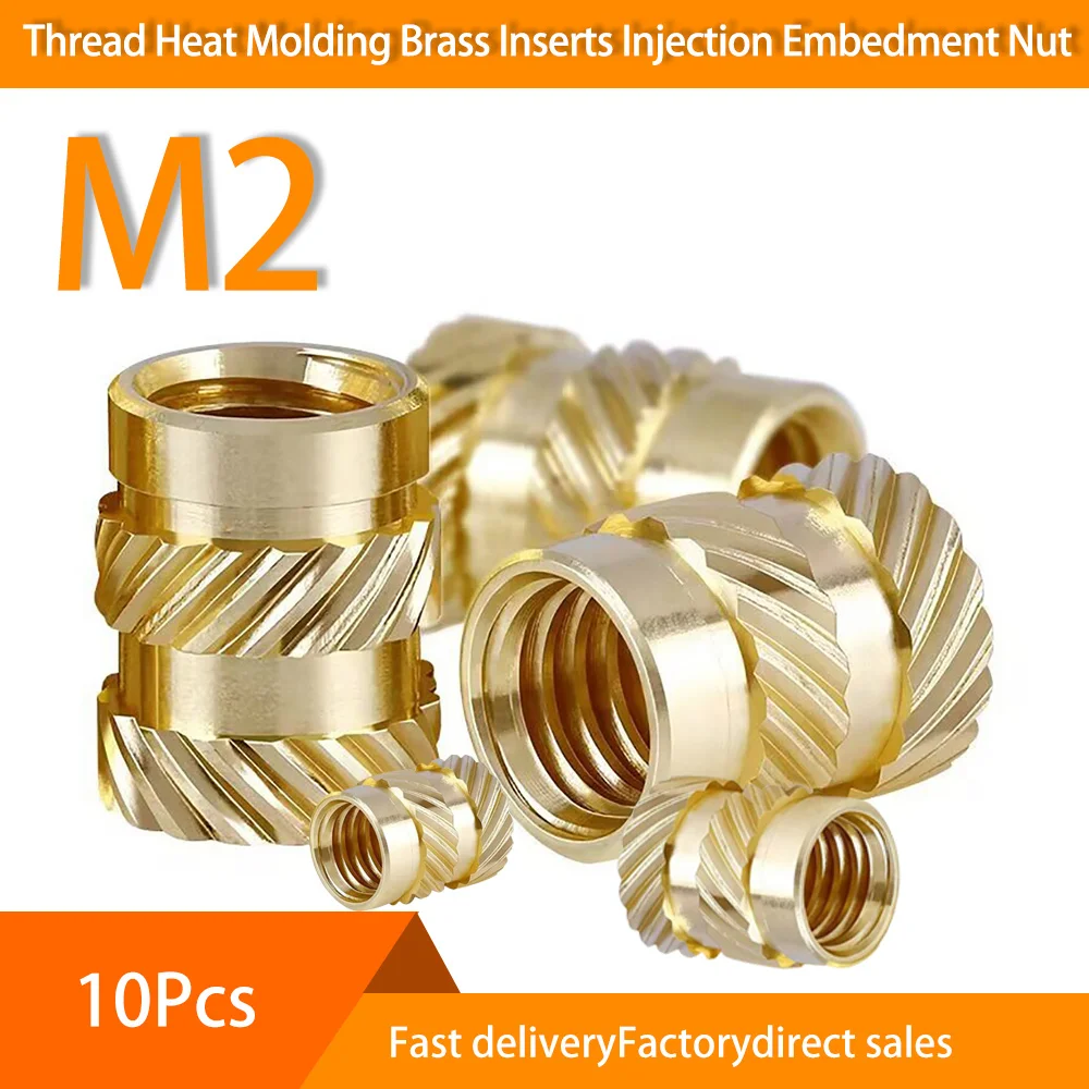 

10Pcs M2 Brass Insert Nut Hot Melt Knurled Thread Heat Injection Molding Embedment Copper Nut Injection Nut For 3D Printer