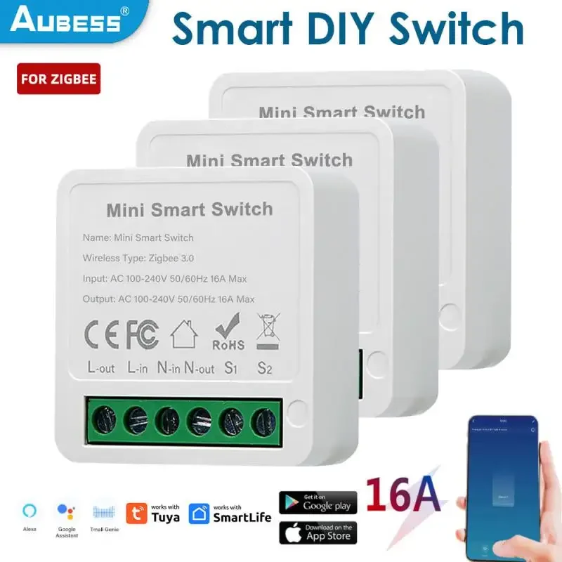 Aubess 1/2/3/4 CH 10A/16A Tuya DIY Zigbee Smart Switch 2-Way Control Light Relay Smart Home Works With Alexa Google Home Alice