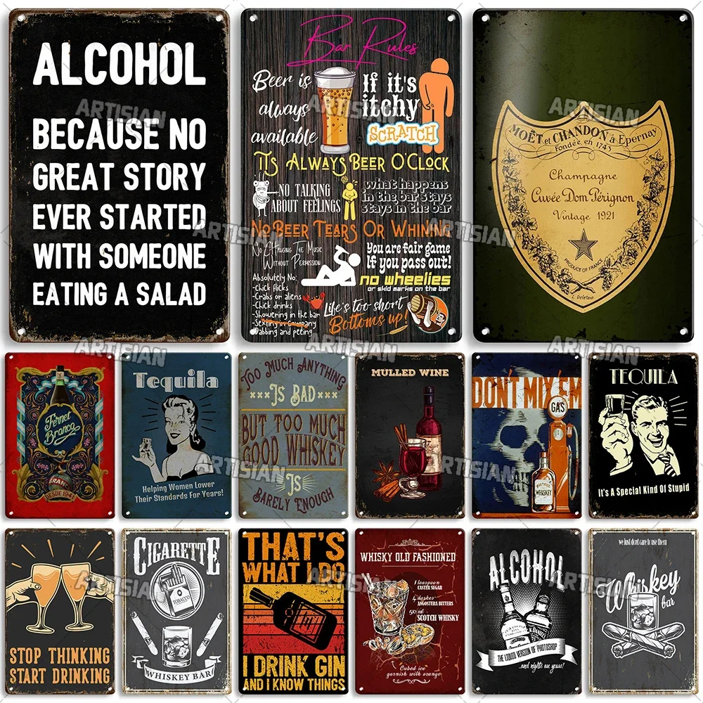 ARTISIAN Weathered Alcohol Metal Poster Wall Plate Vintage Beer Metal Sign Man Cave Garage Home Industrial Decor Metal Plaque