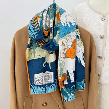 160x33 CM Lusso Inverno Sciarpa di Cachemire di Seta Donne Animali Parco Manuale Arrotolato A Mano Scialle Caldo Sciarpe Lunghe Avvolge Pashmina Bandana