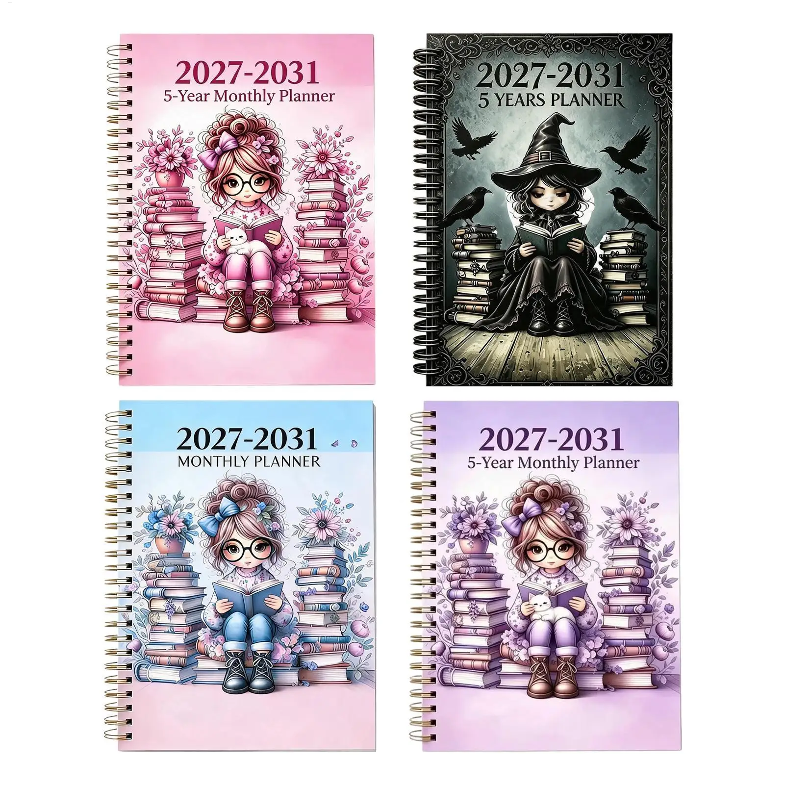 5 Year Planner Reading Theme Cover Notebook Calendar 5.5x8.3Inch 2027-2031 Year Planner for Teacher Students College Office Home
