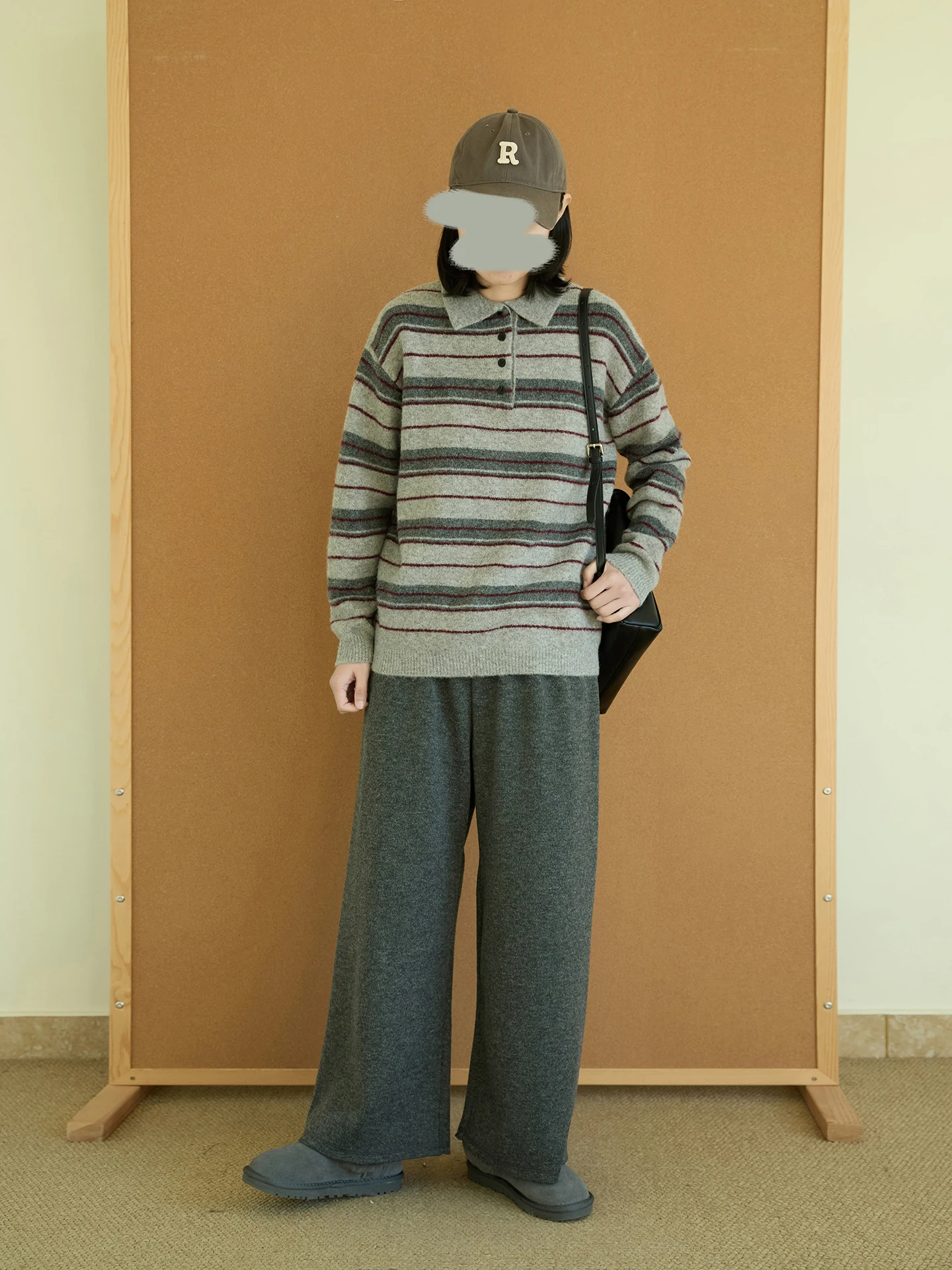 

Chuai Self-kept Collar Knitted Sweater Long Sve Stripe Patterned Warm All-matching Soft Polyester Women's Faion