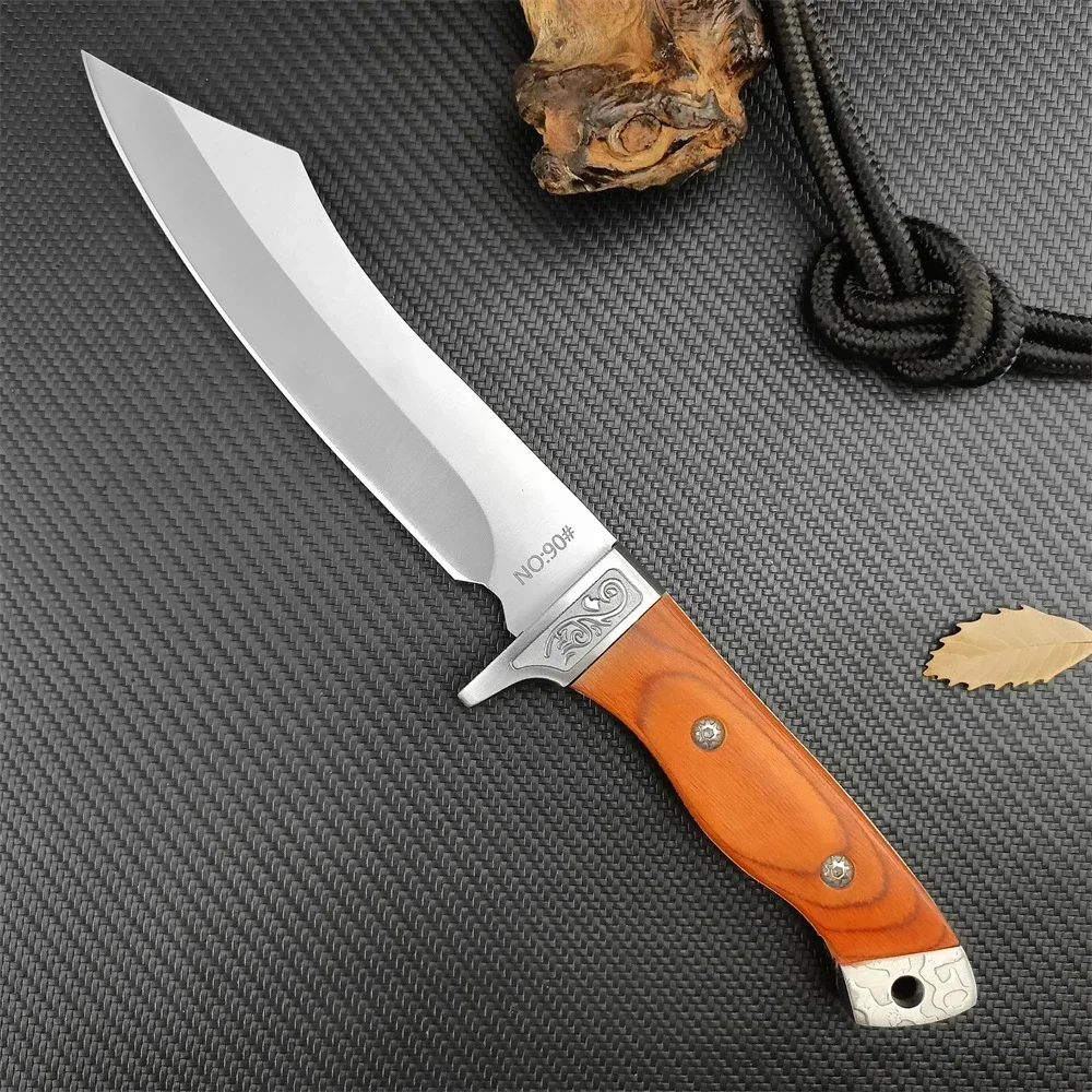 

2024 BK Tactical Fixed Blade Knife with Leather Sheath 440C Steel Blade Color Wood Handle Combat Rescue EDC Knives Hunting Tool