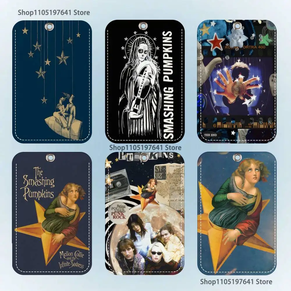 

The S-SmashingS P-Pumpkins Pattern 1Pc PU Leather Card Holder Keychain Key Ring Door Lock Access Tags ID Card Case Keychain Card