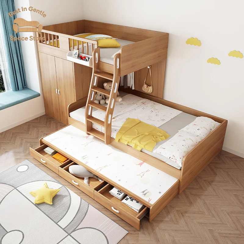 Staggered upper and lower beds Children's high and lower beds Small apartment mother and child beds Household space